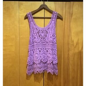 Simply Noelle Womens Sleeveless Crochet Open Knit Purple Top-Sz S-Boho-Beach